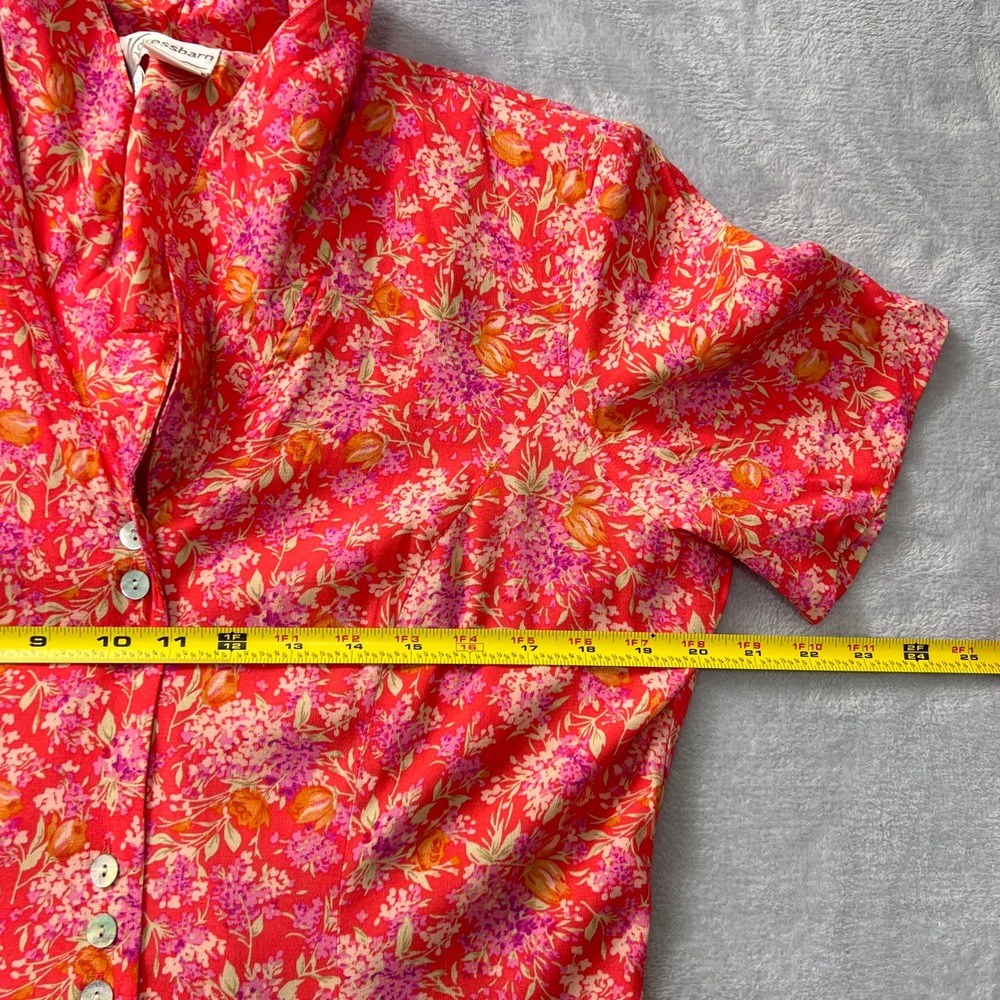 Vtg. Dressbarn Floral Print Button Front Midi Dress Women‎ 10 Pink Short Sleeve - Picture 6 of 10